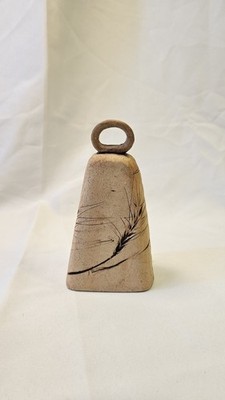 Handmade Pottery Bell Wheat Stalk Themed  Artist Signed  5 Inches Tall