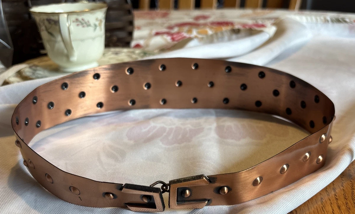 Vintage Statement Belt with Copper Back Antique Vintage Corss Copper Patina Buckle Genuine Full  main image 2