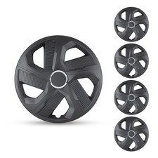 Universal 16 Wheel Covers Hubcaps - Matte Black - Snap On With Retention Rings