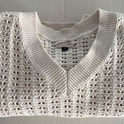 Universal Thread Ivory Open-Knit Cotton V-Neck Pullover Sweater XL Long Sleeve