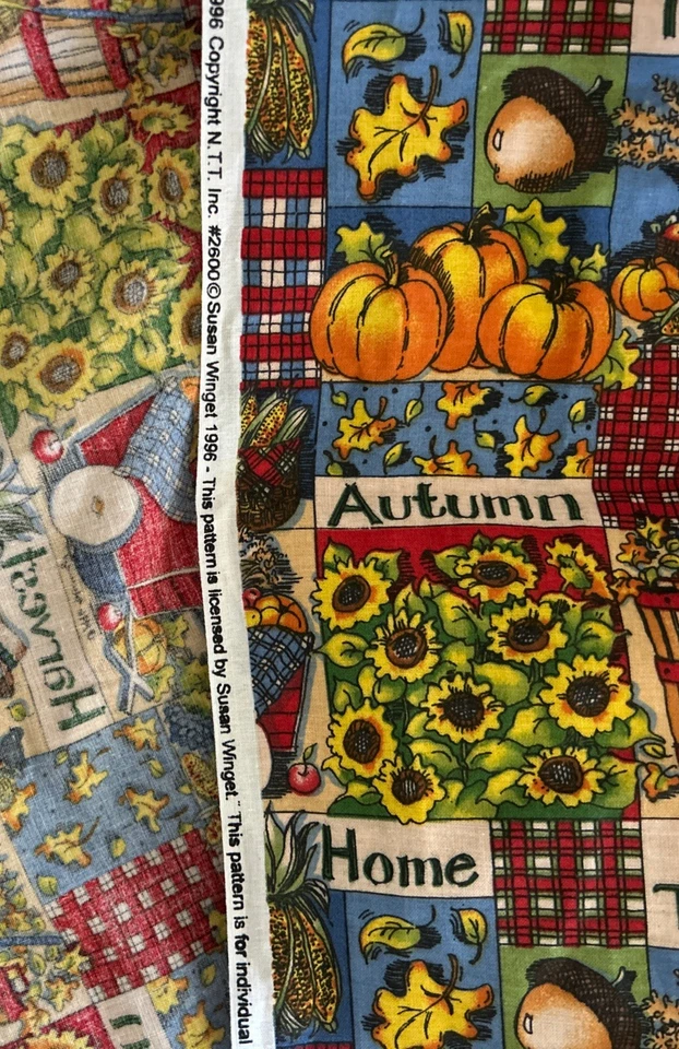 Susan Winget Fabric Vintage 1yd x 44” Give Thanks Harvest Autumn 1996 Scarecrow - Image 3 of 3