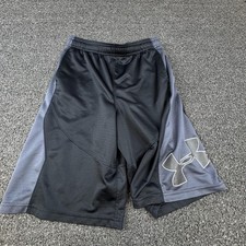 Under Armour Shorts Youth Large Black Gray HeatGear Basketball Mesh Loose Fit