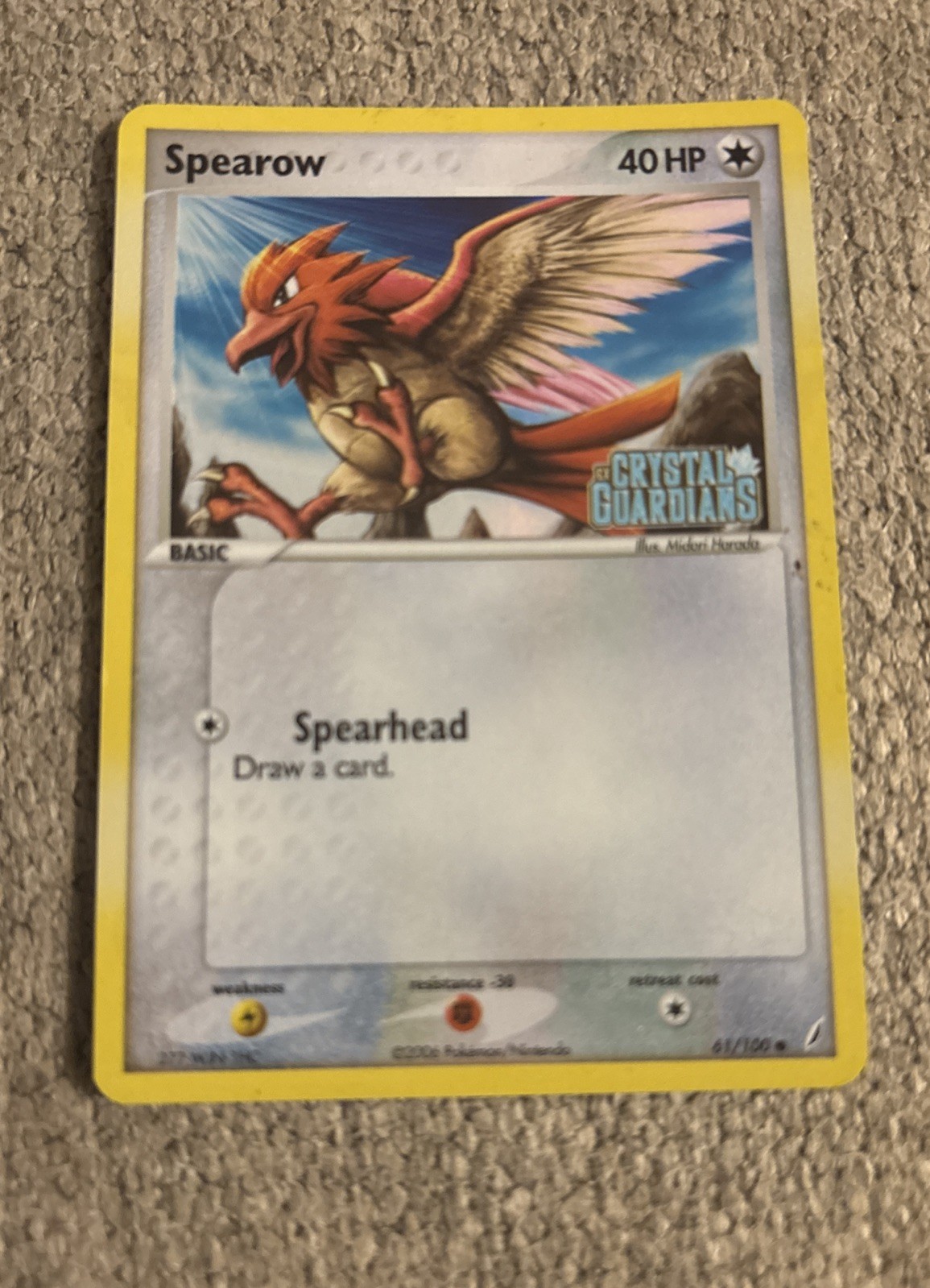 Pokemon Card - Spearow Crystal Guardians 61/100 Reverse Holo Stamped
