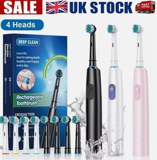 Rotating Electric Toothbrush USB Rechargeable 4 Brushes Head 5 Modes Deep Clean