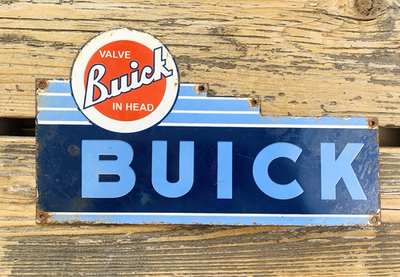 #ad #ad VINTAGE 12x6.75quot; BUICK SALES amp; SERVICE GASOLINE STATION PORCELAIN GAS OIL SIGN $167.00