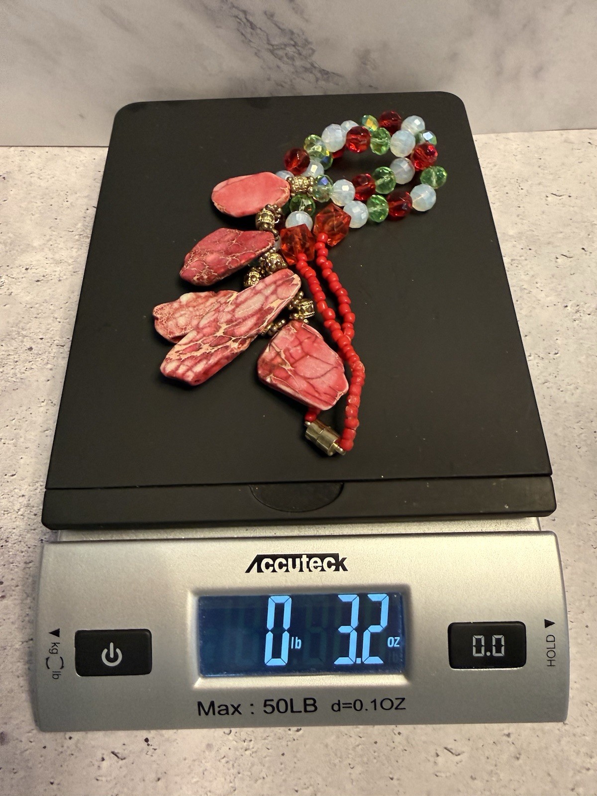 Hand Crafted Beaded Stone Statement Necklace. - image 6