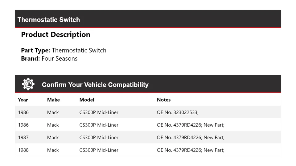 Interruptor termostático de revestimiento medio Mack CS300P 1986-1988 4 estaciones 1987 Foto 2 de 4