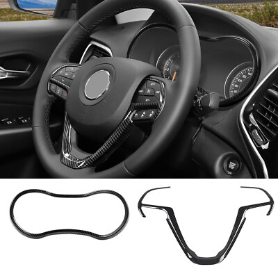 For Grand Cherokee 14-20 Center Console Steering + Instrument Cover Trims Carbon