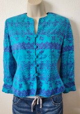 VTG . Papell Petites Vibrant Paisley Blouse Jacket 100% Silk Women's Sz 4p