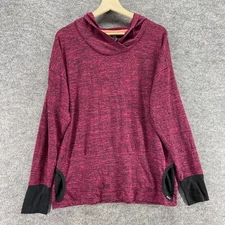 RBX Activewear Hoodie Women 1X Plus Purple Hooded Long Sleeve Pullover V-Neck