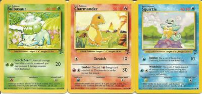 Starter pokemon cards Charmander Squirtle Bulbasaur Base Set 2 Fan