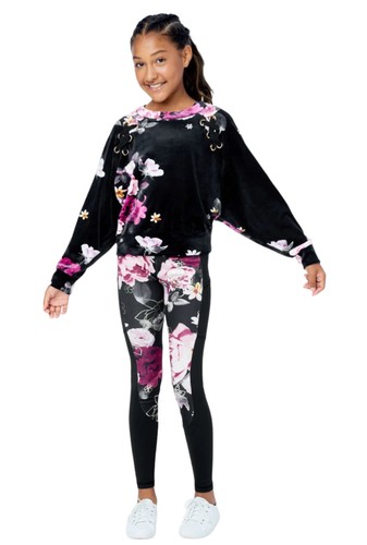 Justice Girls Sweatshirt Black 16/18 Plus Pullover Long Sleeves Colorful Flowers - Picture 4 of 10