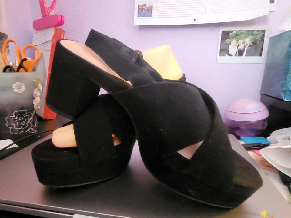 TARYN ROSE, sandalias mujer, talla 39/9b, cuero negro nuevo, plataforma Foto 4 de 4