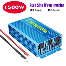 1500W 3000W Pure Sine Wave Power Inverter 12V 24V to 120V Converter With 3AC LCD