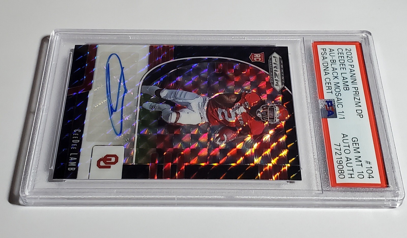 2020 Panini Prizm Draft Black Mosaic CeeDee Lamb Auto 1/1 PSA 10 view 4