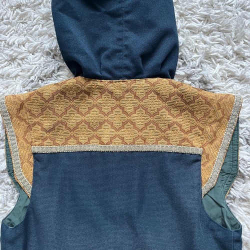 Hooded Long Vest Costume Renaissance Medieval Vintage Role Play Blue Gold - Picture 3 of 11