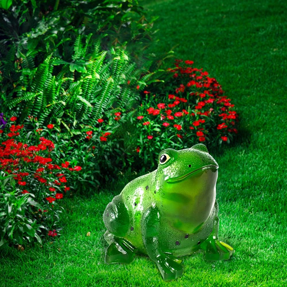 置物 green light Solar Lighted Frog Statue Solar Frog Garden Light - Weatherproof