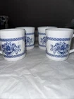 Set Of 4  Arcopal France Coffee Cups Blue Floral Milk Glass Vintage  Pristine