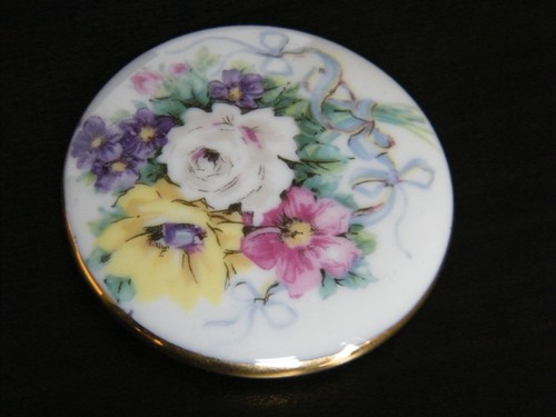 Vintage Small Round Floral Porcelain Lidded Trinket Box Limoges Signed R.Leclair - Picture 6 of 11