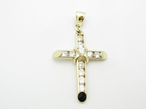 Pendentif Croix En Or Jaune 14K Avec Zircone – Petit Format Breloque – Neuf Sans Emballage