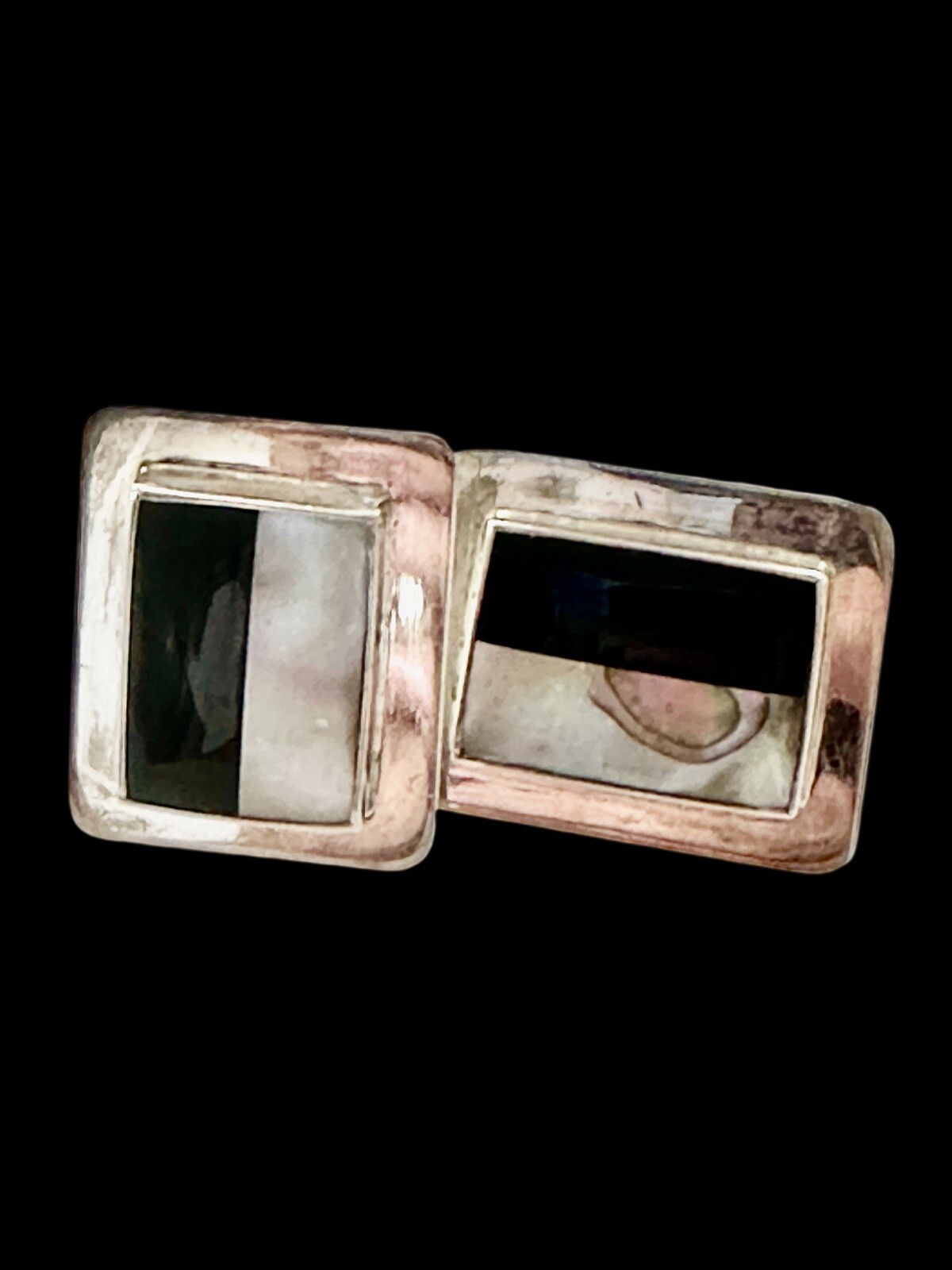 Vintage Rectangular Sterling Silver 925, MOP, Ony… - image 2