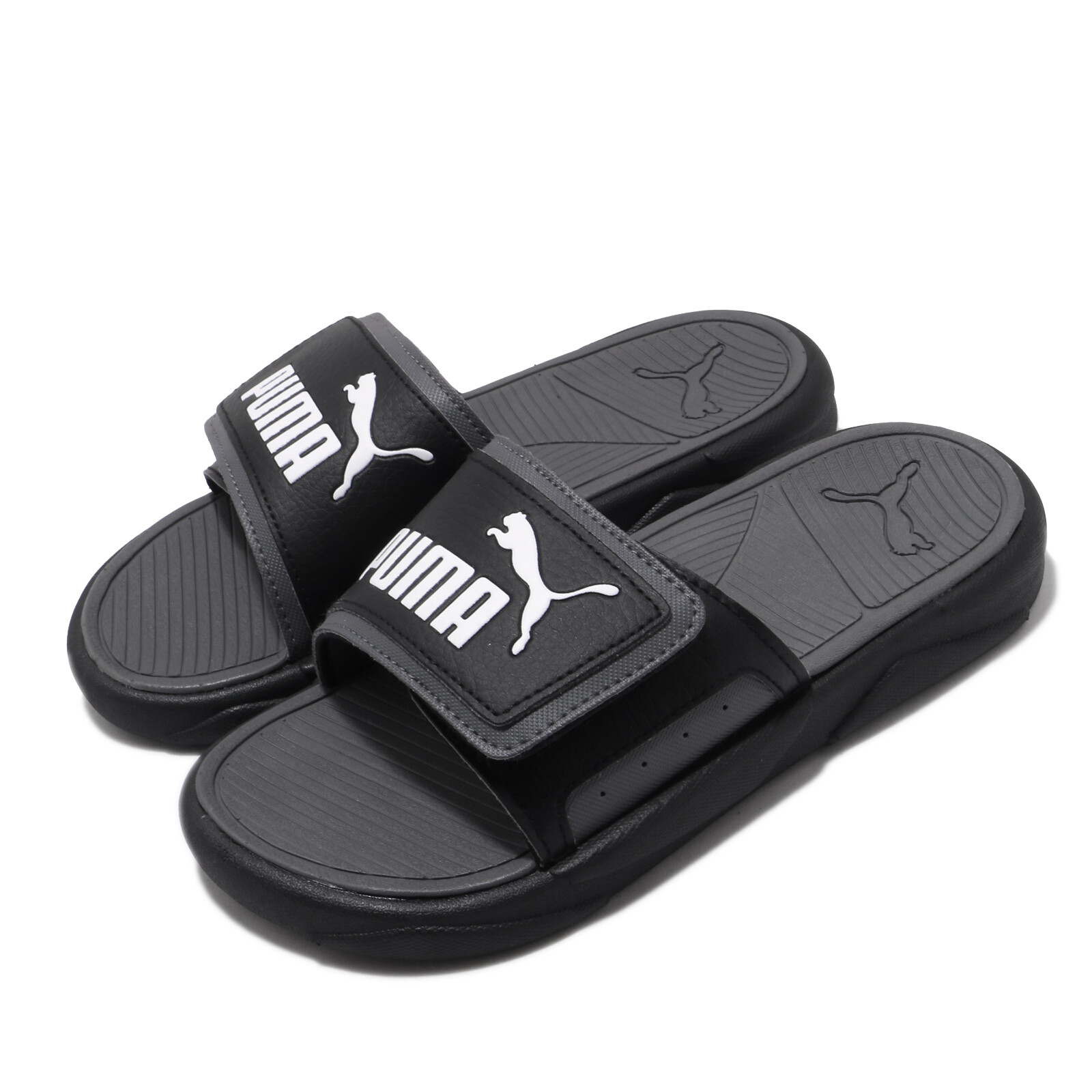 Puma Royalcat Comfort Черный Серый Белый Мужские Сандалии Унисекс Шлепанцы 372280-01