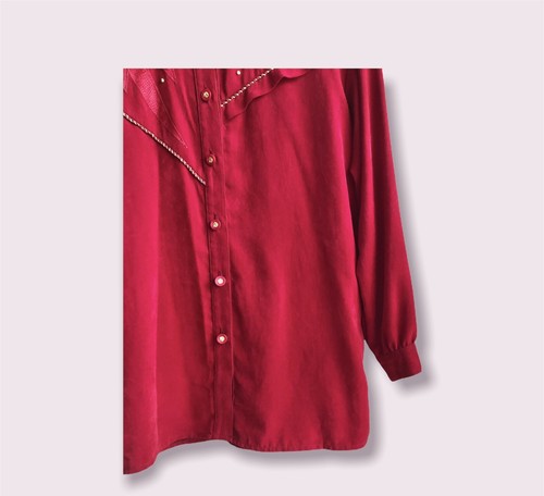 Vtg City Girl Sport Red Gold Embellished Shoulder Top Sz 4 Button Blouse 80s - Picture 3 of 9