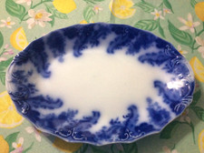 Antique W.H. Grindley Flow Blue Argyle 11" Oval Serving Platter F8 55 Porcelain