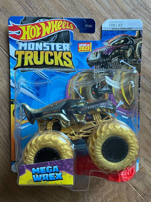 2023 HOT WHEELS MONSTER TRUCKS CHAMPION CRASHERS MEGA WREX Gold Tires