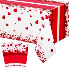 Valentine Day Table Cloth Plastic Disposable Valentines Tablecloth Red Heart Tab