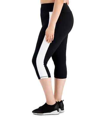 NWT! ID Ideology Women's Sz 3X Plus Size Colorblocked Cropped Leggings White