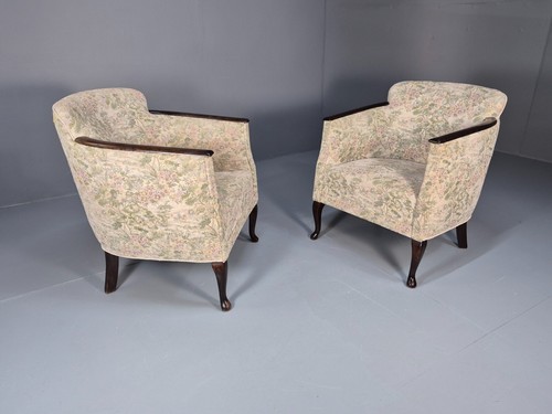 2 Vintage Danish Tub Chairs 1940s Floral Cotton 1980s Makeover EB9645 VCLO - Picture 15 of 15