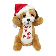Dan Dee Puppy Dog Plush Santa Paws Hat 17" Stuffed Animal Toy Brown Christmas