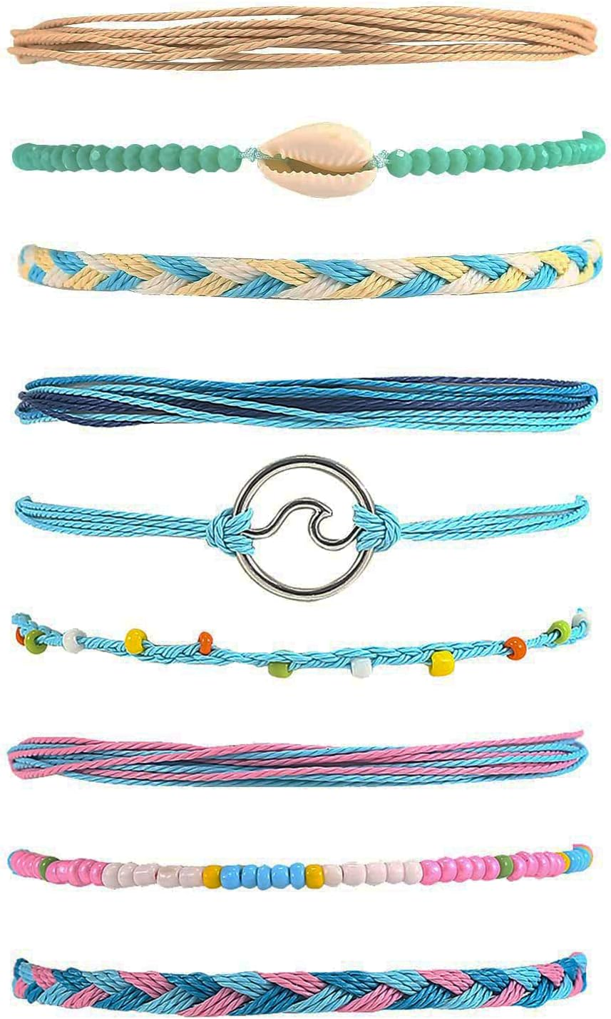 9Pcs Boho Surfer Wave Bracelets for Women Beach Summer Stackable Wristbands  