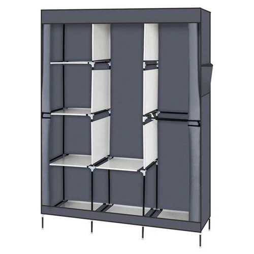 71"Portable Closet Wardrobe Clothes Rack Storage Organizer with Shelf Gray New - Picture 10 of 10