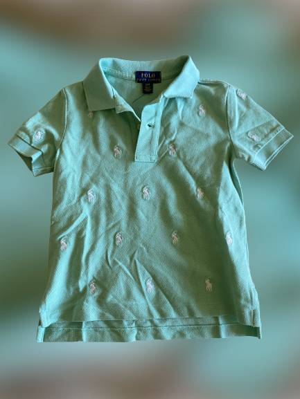 Polo Ralph Lauren VERDE bambina allover pony polo ricamata taglia 4T nuova senza etichette
