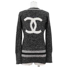 CHANEL Vintage Sweater 96A P08166 COCOMark 100 -Cashmere Women Size40 Black Gray