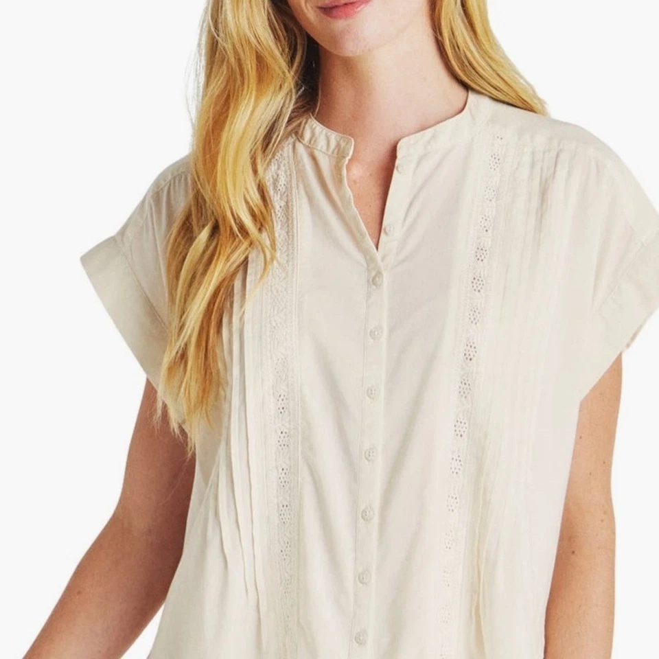 Splendid Paloma Pintuck Lace Top Ivory Size M - Image 2 of 4