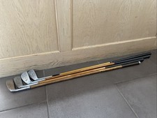 4 ANTIQUE Hickory Wood Pyratone Shaft Golf Clubs Bee Line Pitter Irons Left Hand