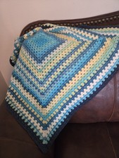 Hand Crocheted Afghan Throw For Baby Or Toddlers. Cotton Acrylic Blend.
