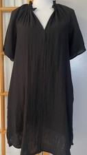 Split Crewneck Gauzy Mini Dress Sz M Black Textured Ruffles Slit Beach Gothic