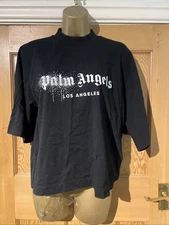 Palm Angels T Shirt Size L Black White Logo Chest & Diamantés Rhinestone Spray