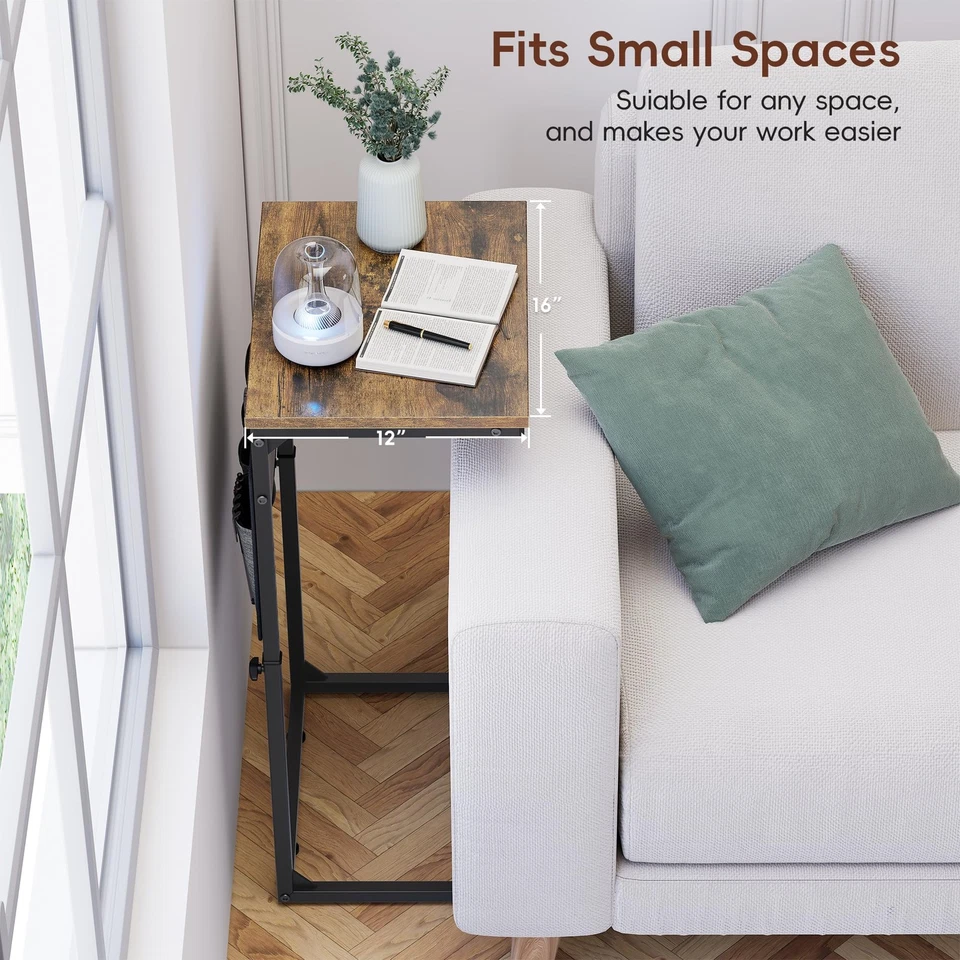 C Shaped End Table with Charging Station, 33" Tall Side Table for Couch, Sofa... - Image 3 of 4