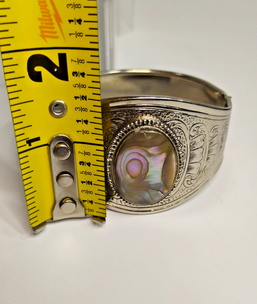 Vintage Abalone Shell Hinged Bangle Bracelet Silv… - image 7