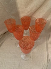 Set Of 6 Orange Confetti Glasses Handblown Goblets Speckled 8" EUC