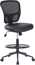Armless PU Leather Swivel Office Chair with Footrest  Adjustable Height