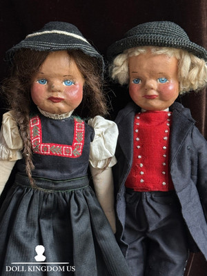 2 Unidentified Antique European 14  Kathe Kruse Style Oil Painted Cloth Doll