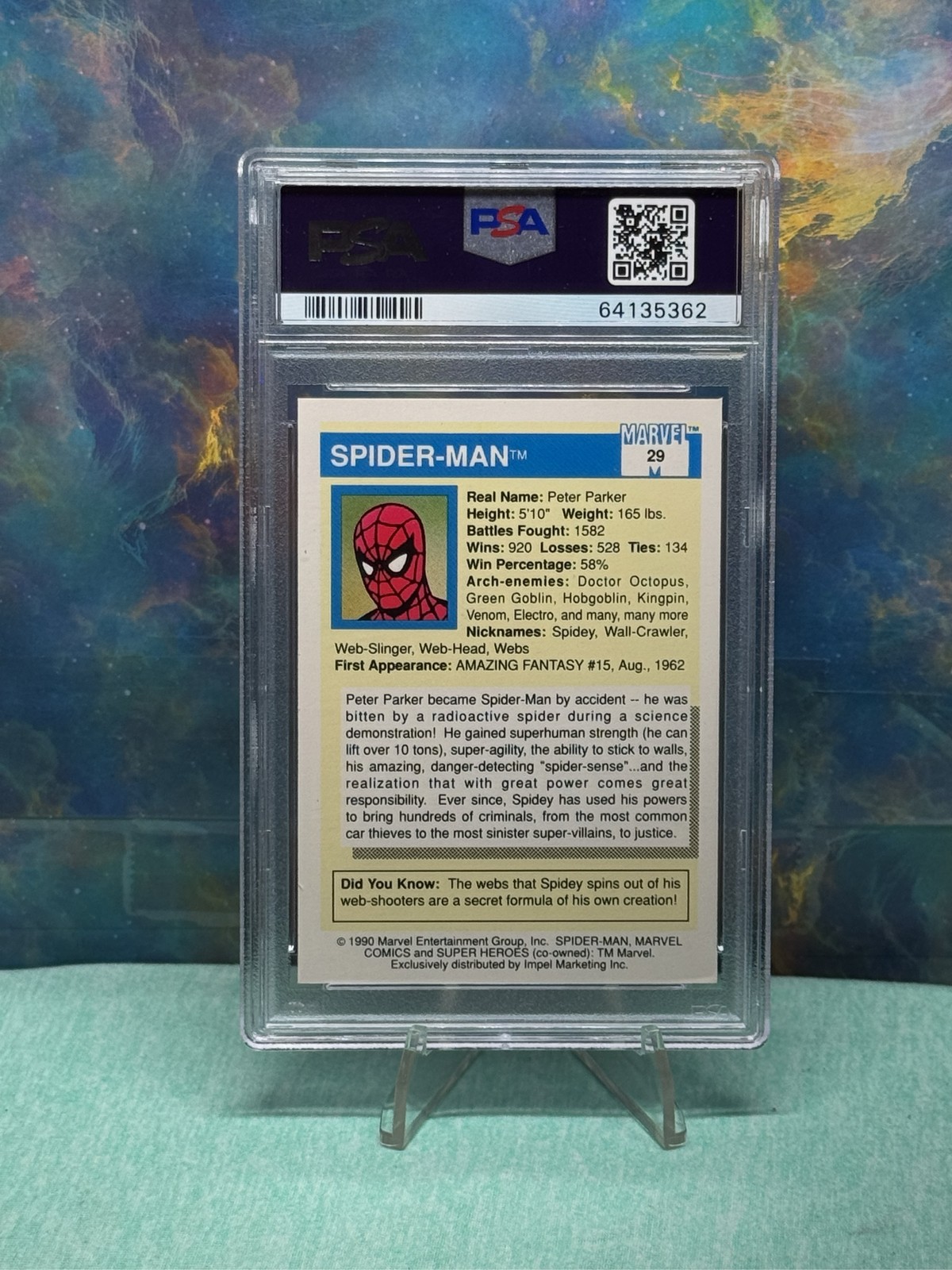 1990 Marvel Universe Spider-Man #29 PSA 7 NM Impel Series 1 view 2