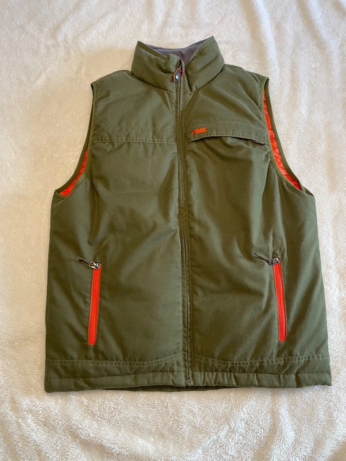 Mountain Khakis Goose Down Vest Mens Small Green Orange Puffer Outdoor