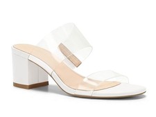 Coutgo Women's Clear Heeled Sandals Transparent Chunky Block Heels Mules 10